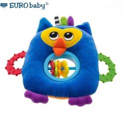 Euro Baby Plyšová hračka s kousátkem a chrastítkem - Sovička - modrá, Ce19